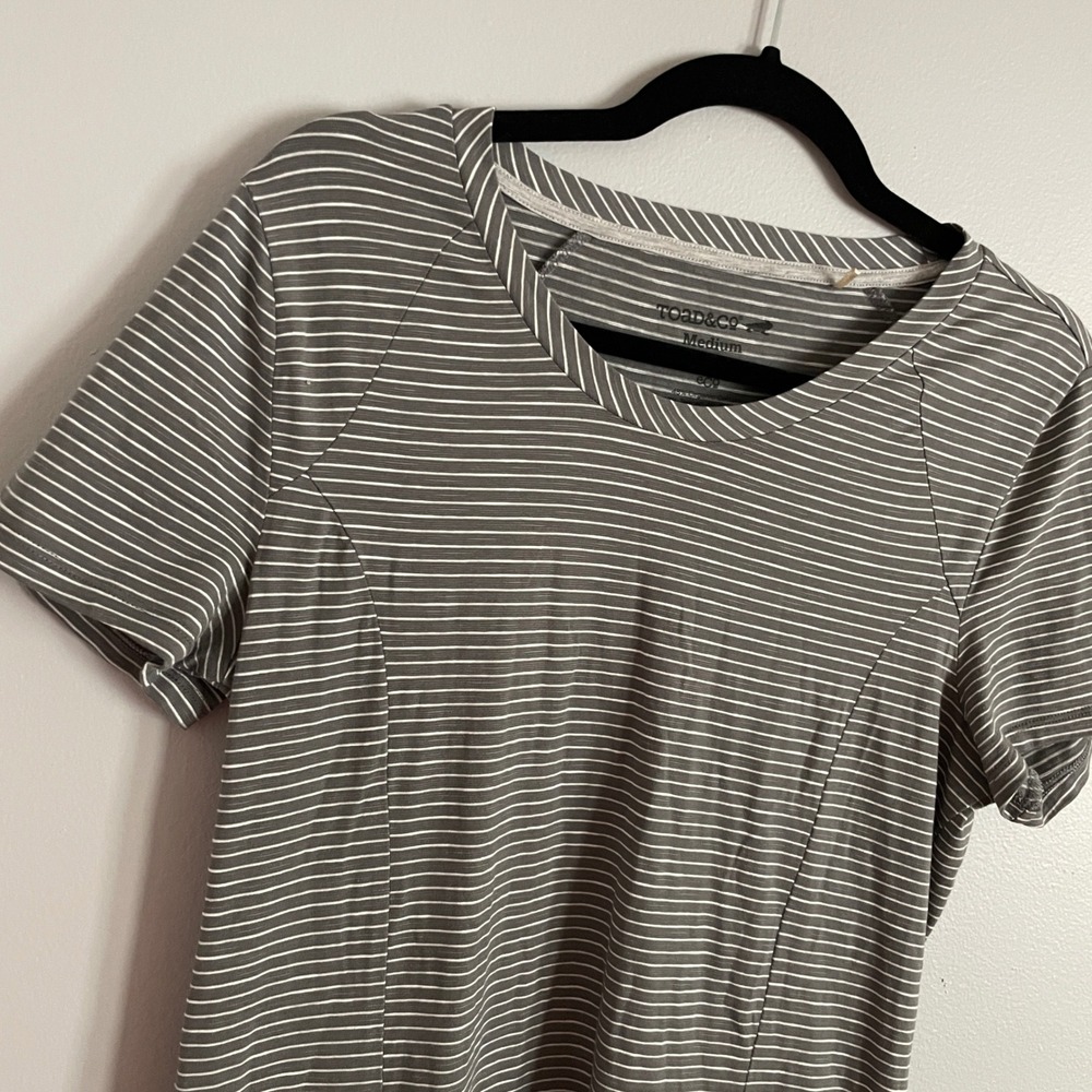 Toad&Co T-Shirt Dress Women Medium Gray Striped Organic Cotton Tencel Casual - Picture 2 of 10